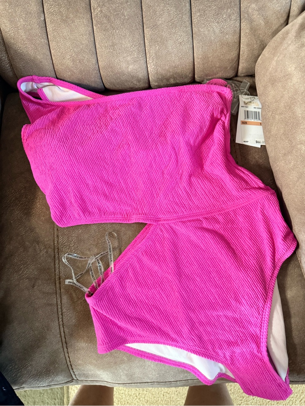 Michael Kors Hot Pink One-Shoulder One-Piece Swimsuit
